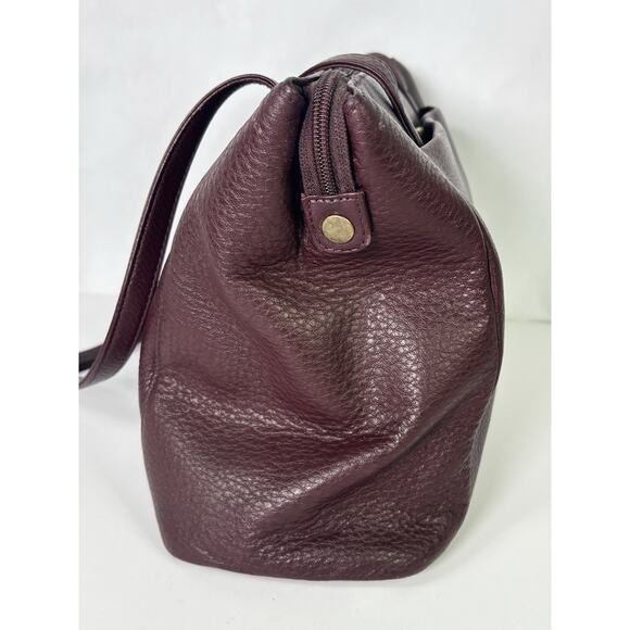 Etienne Aigner Pebbled Leather Shoulder Bag Maroon Double Strap Zip - Picture 2 of 16